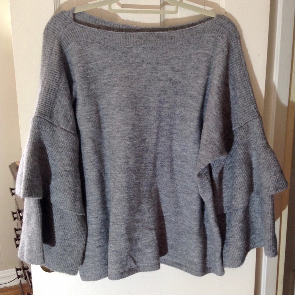 Gray Ruffle Sleeve Sweater - Picture 3 of 3